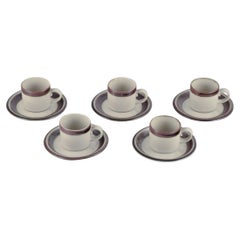 Arabia, Finland. "Karelia". Five sets of coffee cups and saucers in stoneware.