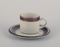 Arabia, Finland. "Karelia". Four sets of coffee cups and saucers in stoneware.