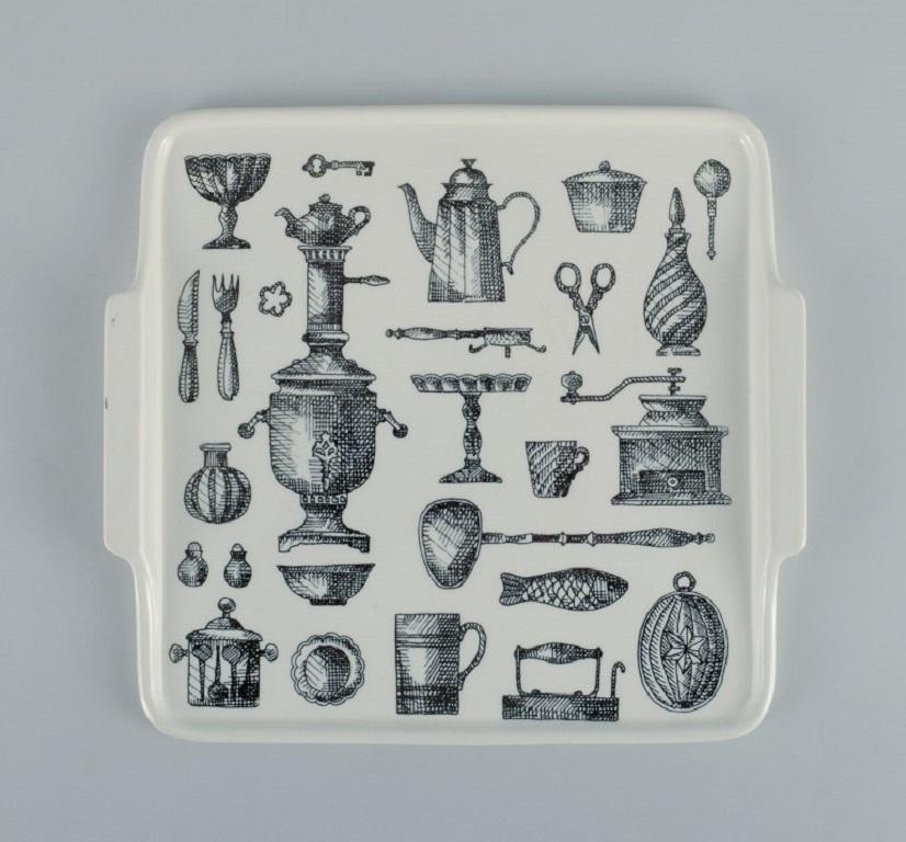 Finnish Arabia, Finland, Porcelain Tray Decorated with Antique Kitchen Utensils, 1970s For Sale