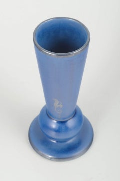 Arabia, Finland. Tall vase in intense blue glaze with stylised motif. 1960s