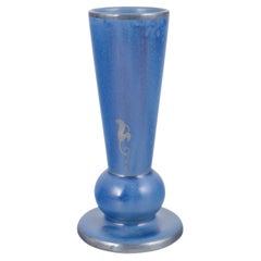 Arabia, Finland. Tall vase in intense blue glaze with stylised motif. 1960s