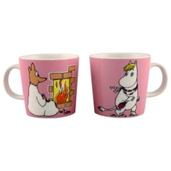 Vintage Arabia, Finland, Two Cups in Porcelain with Motifs from "Moomin"