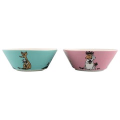 Vintage Arabia, Finland, Two Porcelain Bowls with Motifs from "Moomin"