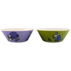 Arabia, Finland, Two Porcelain Bowls with Motifs from "Moomin" Late 20th Centuey