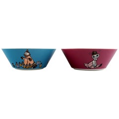 Vintage Arabia, Finland, Two Porcelain Bowls with Motifs from "Moomin" Late 20th Century