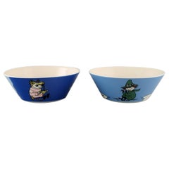 Vintage Arabia, Finland, Two Porcelain Bowls with Motifs from "Moomin" Late 20th Century