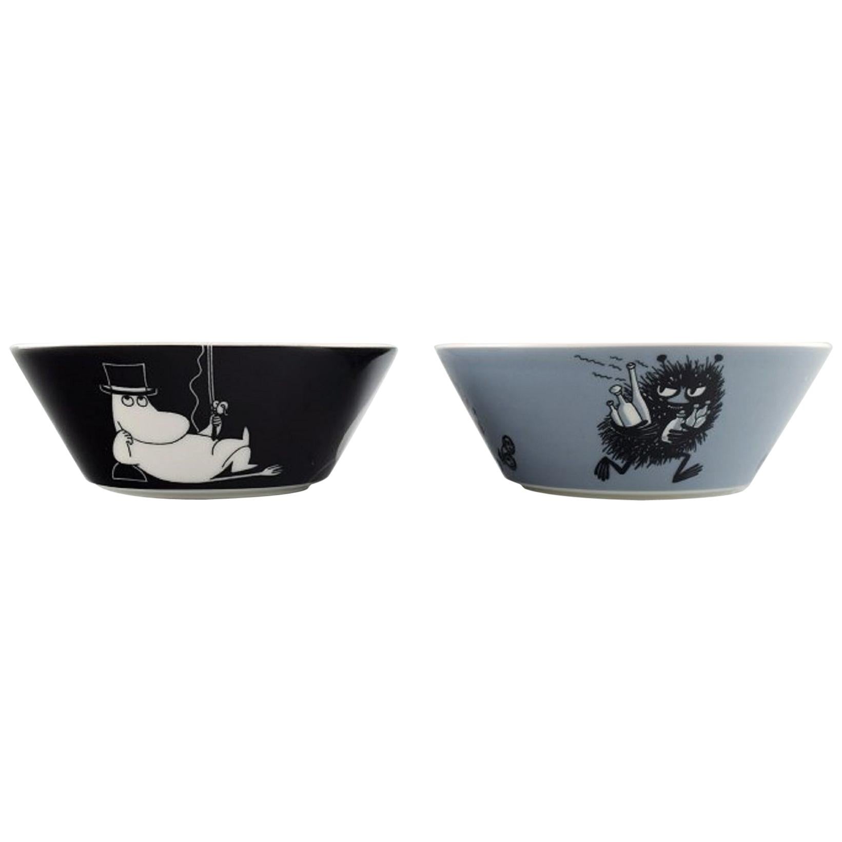 Deux bols en porcelaine à motifs de "Moomin", Arabia, Finlande, fin du 20e siècle