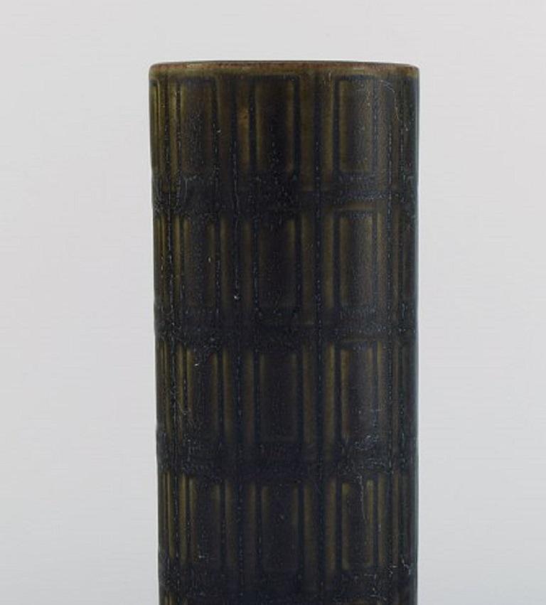 Scandinavian Modern Arabia, Finland, Vase in Glazed in Ceramics, Glaze in Dark Green Shades For Sale