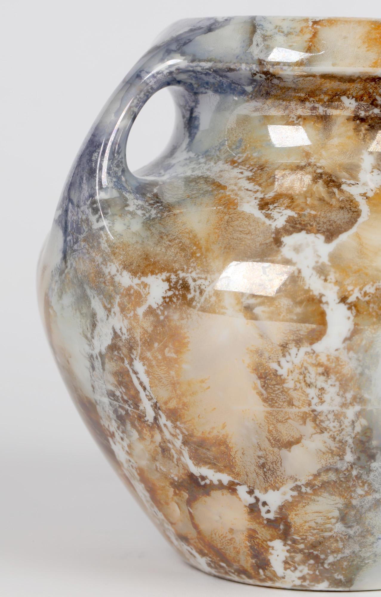 Arabia Finnish Art Deco Four Handled Lustre Glazed Art Pottery Vase For Sale 3