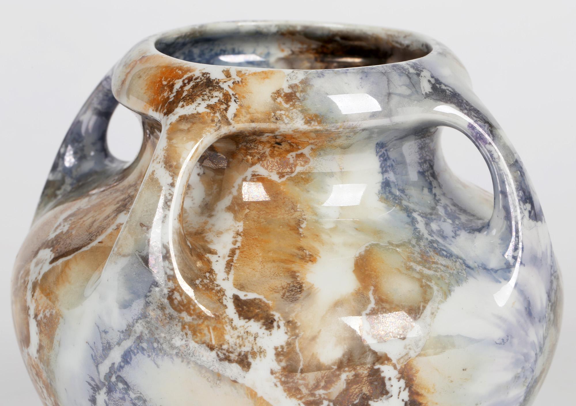 Arabia Finnish Art Deco Four Handled Lustre Glazed Art Pottery Vase For Sale 4