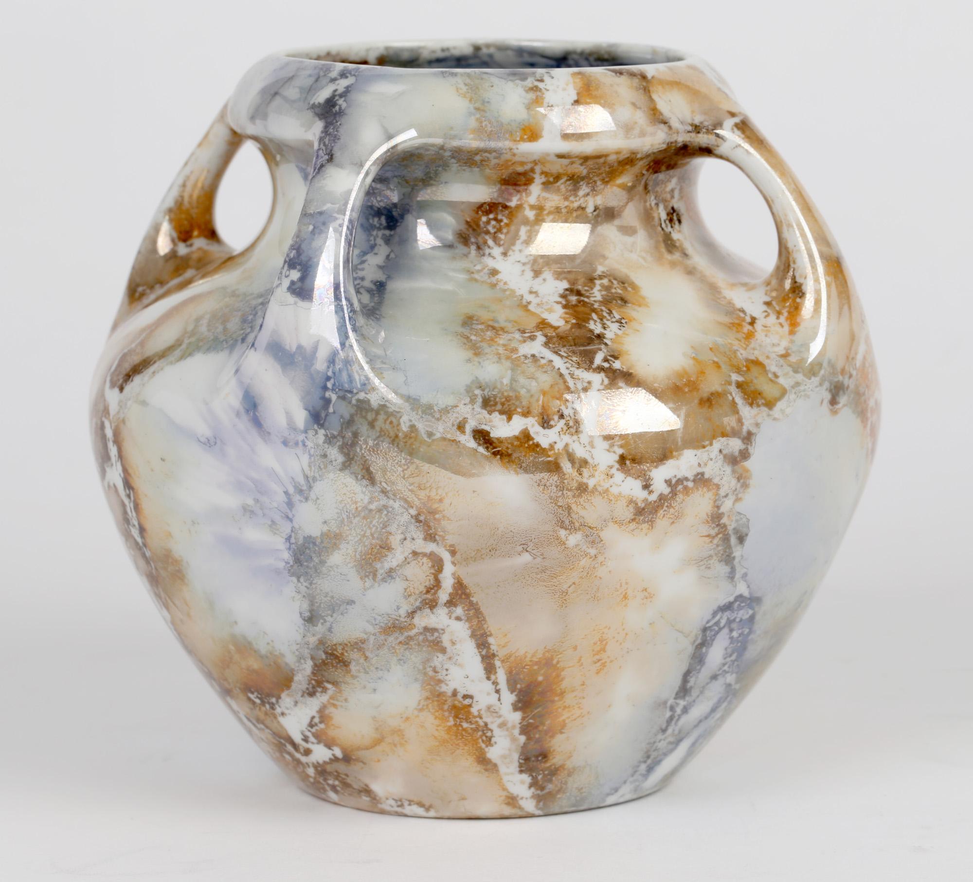 Arabia Finnish Art Deco Four Handled Lustre Glazed Art Pottery Vase For Sale 1