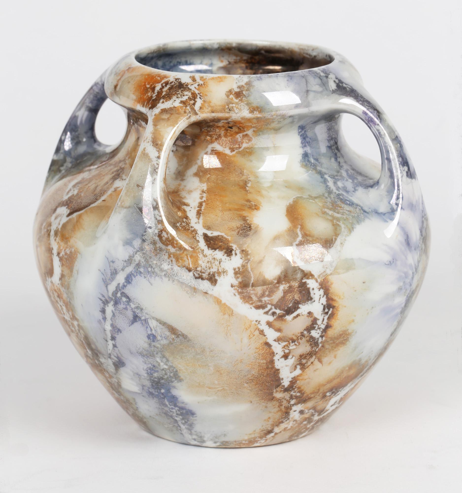 Arabia Finnish Art Deco Four Handled Lustre Glazed Art Pottery Vase For Sale 2