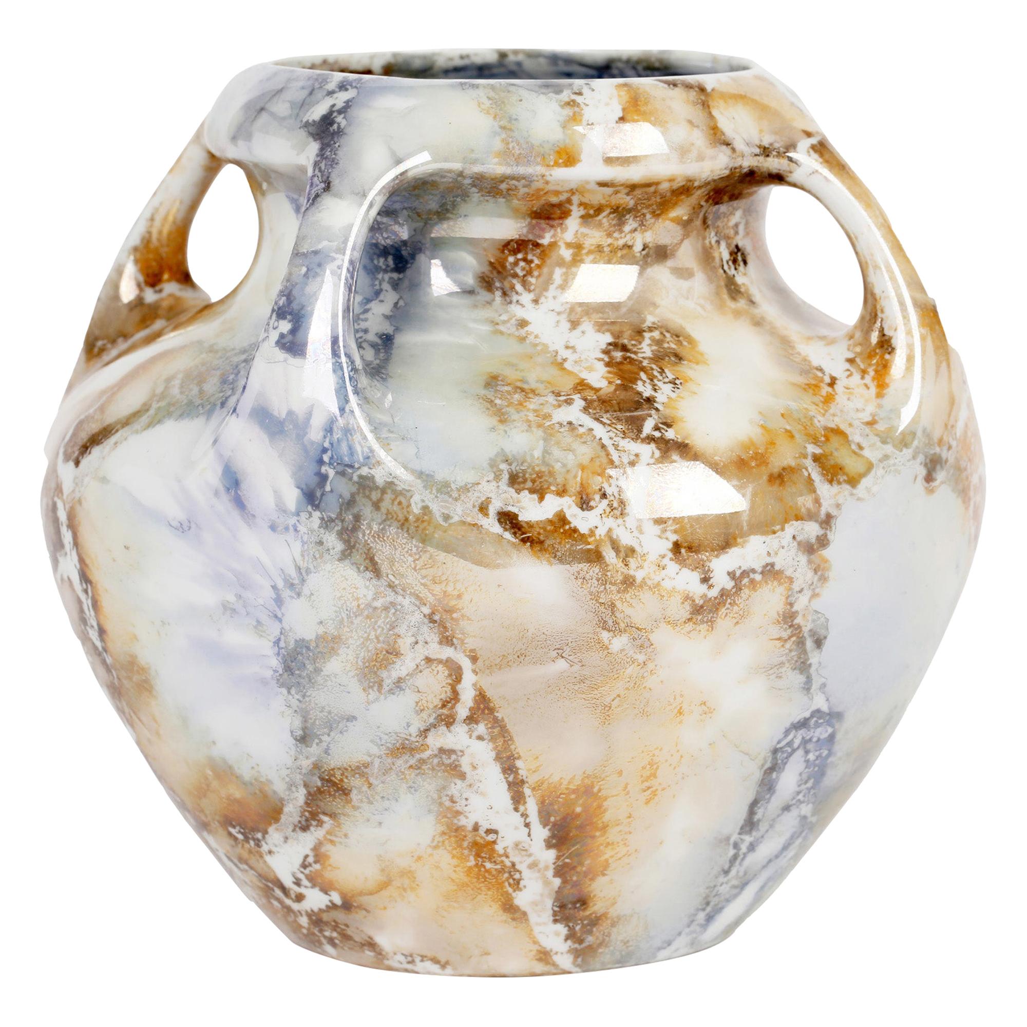 Arabia Finnish Art Deco Four Handled Lustre Glazed Art Pottery Vase For Sale