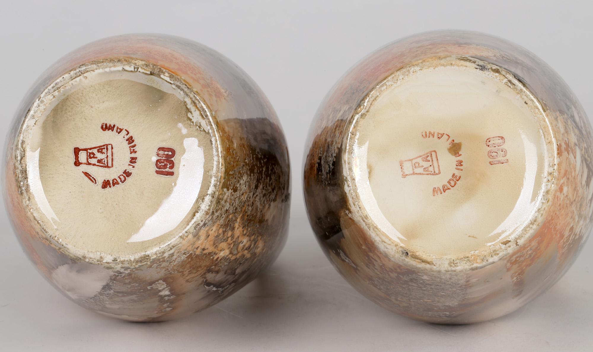 Arabia Finnish Art Deco Pair of Twin Handled Lustre Glazed Art Pottery Vases 6