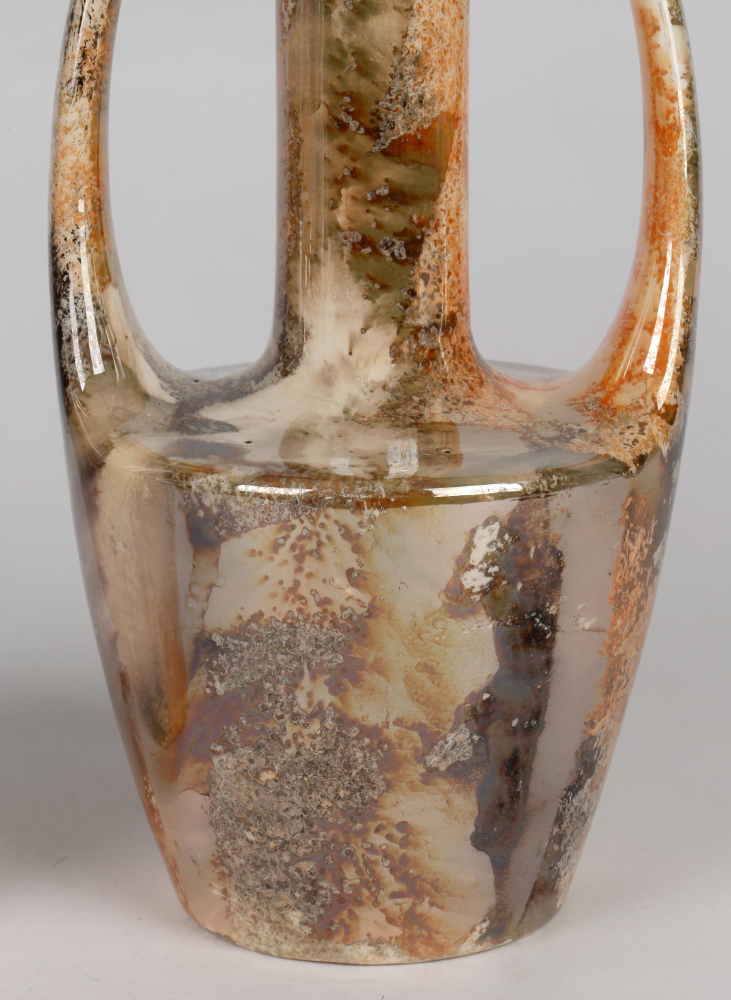 Arabia Finnish Art Deco Pair of Twin Handled Lustre Glazed Art Pottery Vases 14
