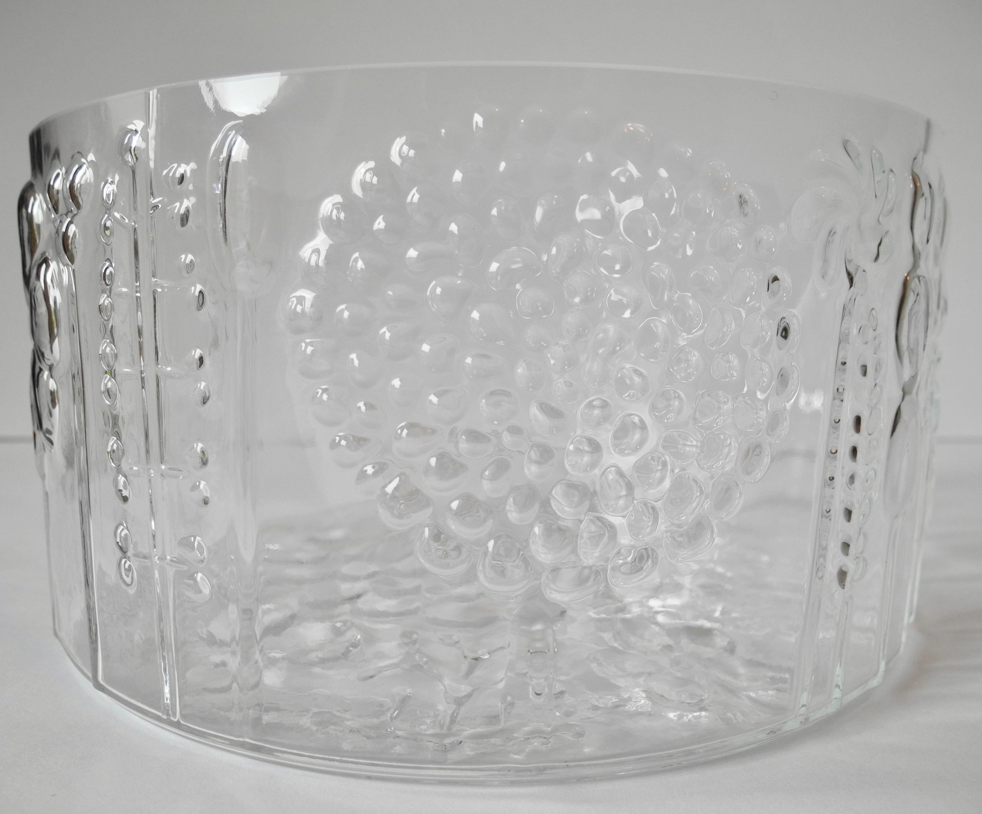 Scandinavian Modern Arabia Iittala Nuutajarvi Flora Embossed Glass Bowl by Oiva Toikka, Finland For Sale