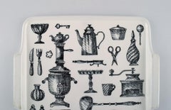 Arabia Porcelain Tray Decorated with Kitchen Utensils, Finnish Design