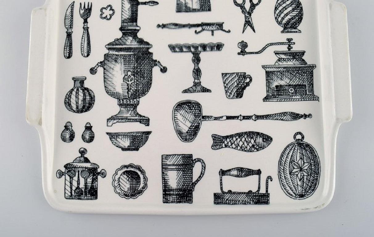 Scandinavian Modern Arabia Porcelain Tray Decorated with Kitchen Utensils, Finnish Design For Sale