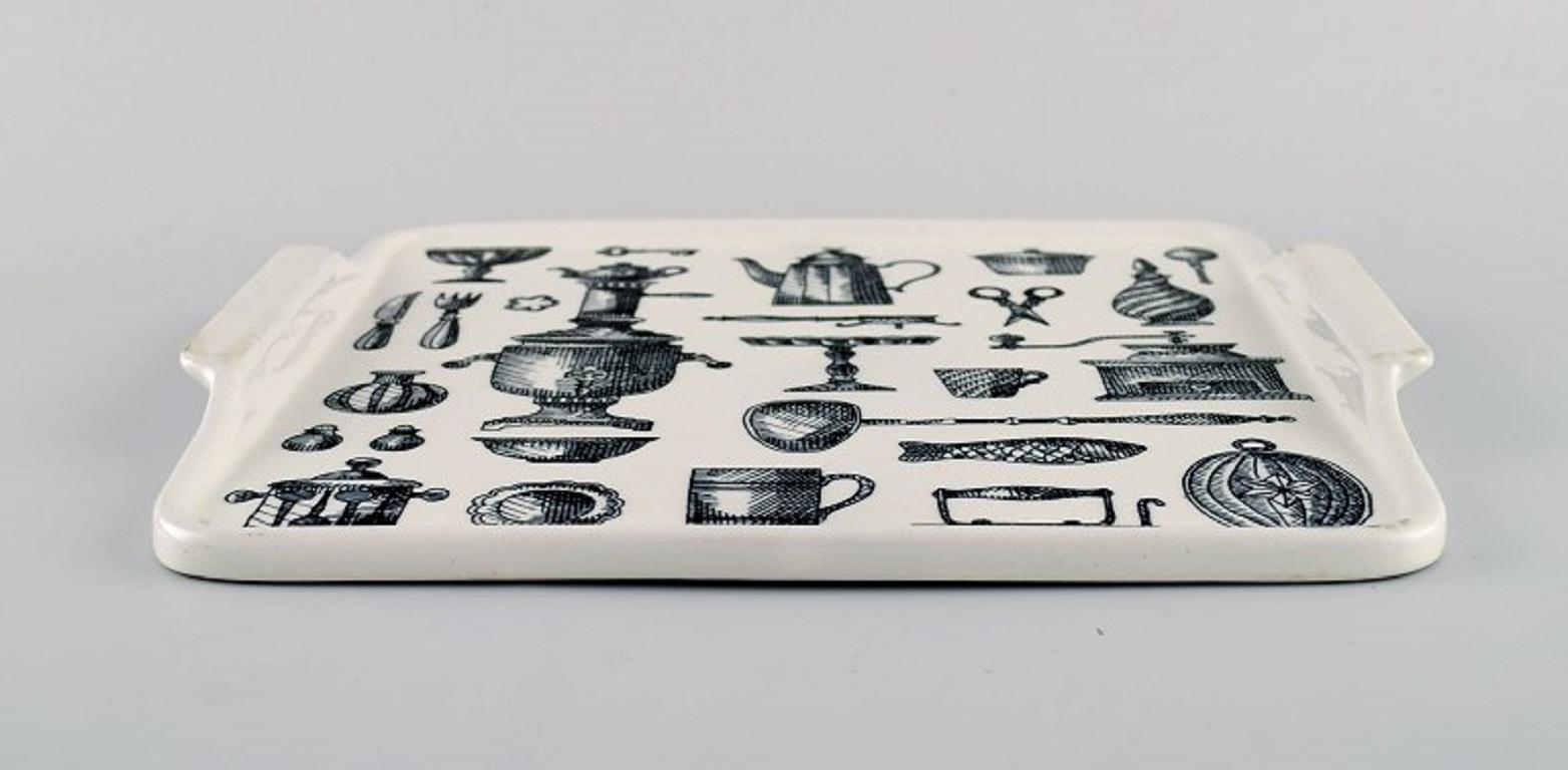 Glazed Arabia Porcelain Tray Decorated with Kitchen Utensils, Finnish Design For Sale