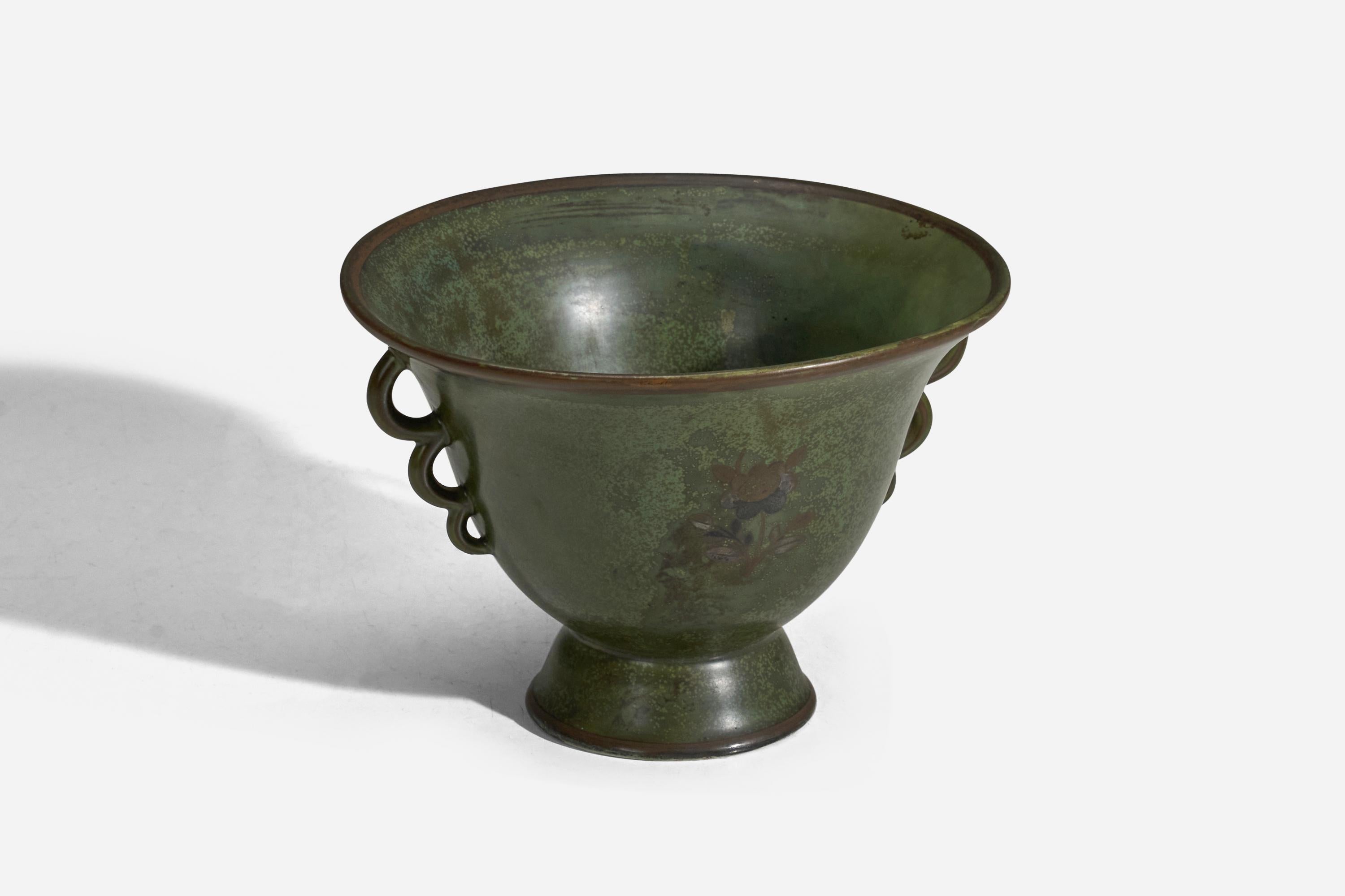 Scandinavian Modern Arabia, Vase, Green Glazed Stoneware, Finland, 1940s