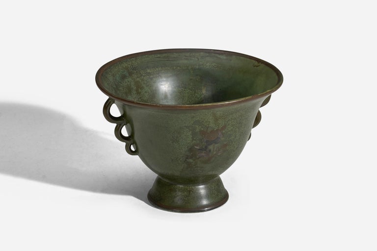 Scandinavian Modern Arabia, Vase, Green Glazed Stoneware, Finland, 1940s For Sale