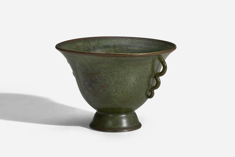 Finnish Arabia, Vase, Green Glazed Stoneware, Finland, 1940s For Sale