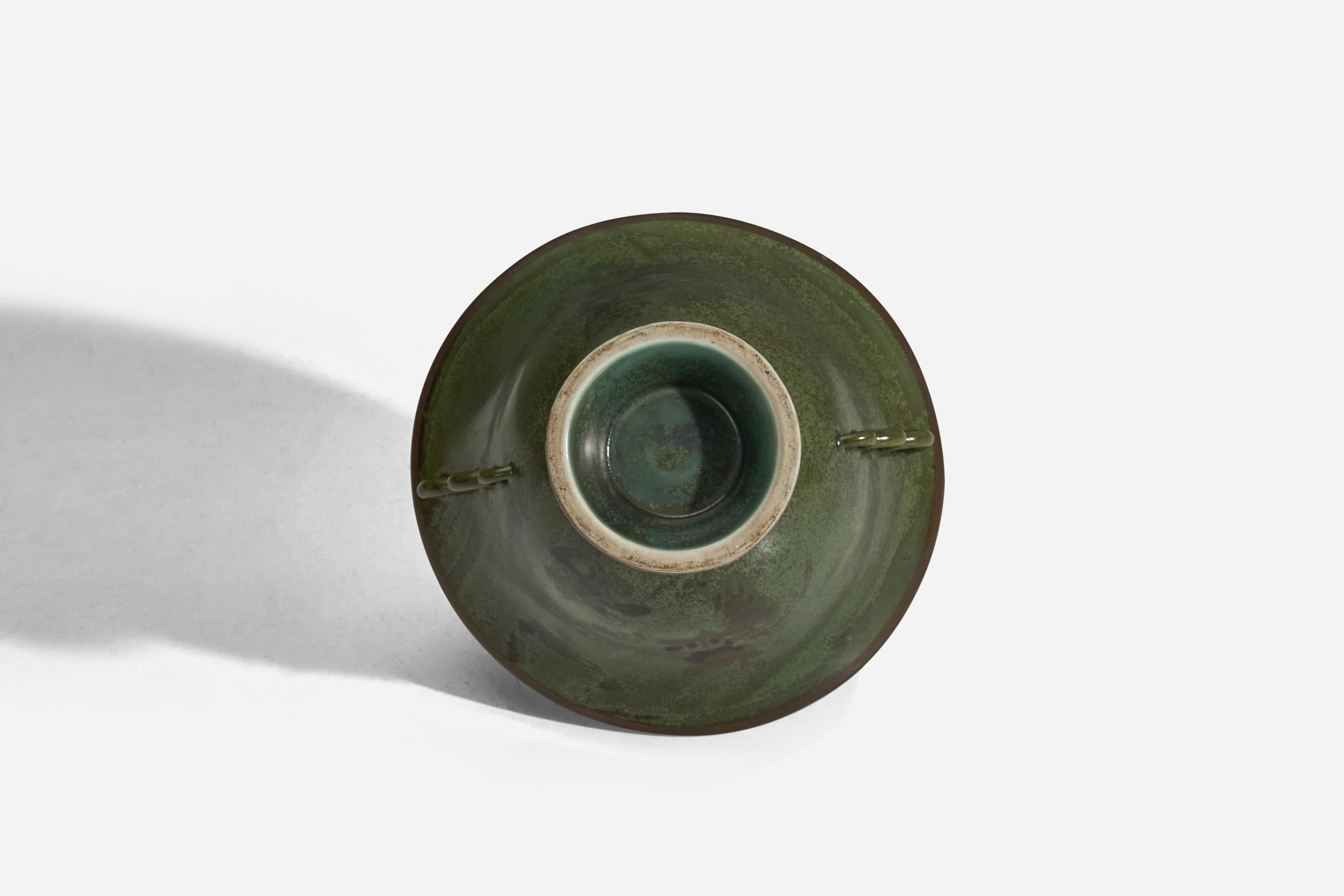 Arabia, Vase, Green Glazed Stoneware, Finland, 1940s In Good Condition In High Point, NC