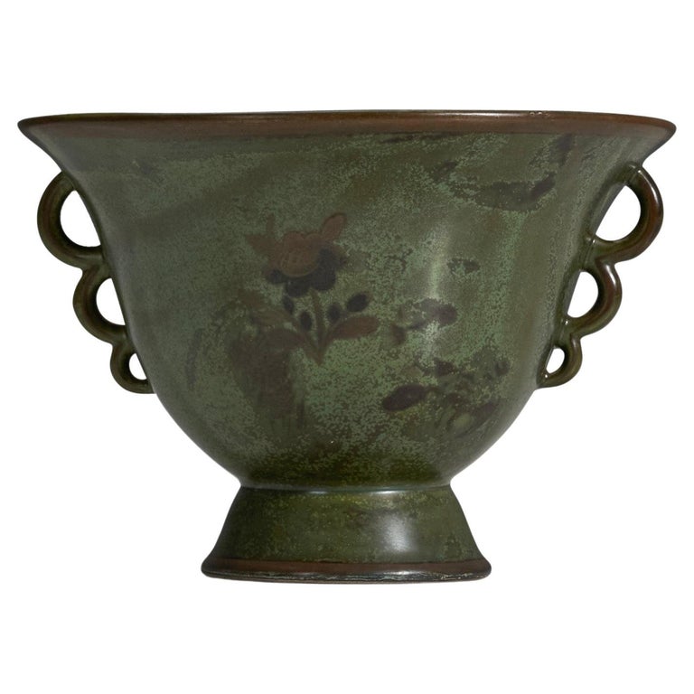 Arabia, Vase, Green Glazed Stoneware, Finland, 1940s For Sale