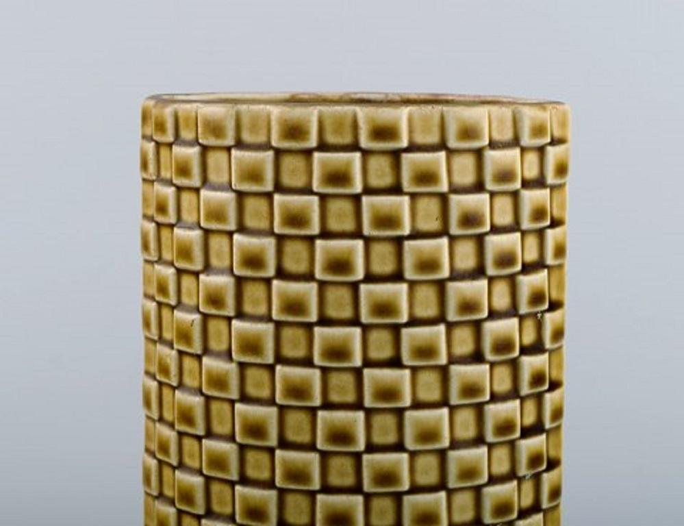 Scandinavian Modern Arabia Vase in Glazed Ceramics, Beautiful Glaze in Mustard Yellow Shades For Sale