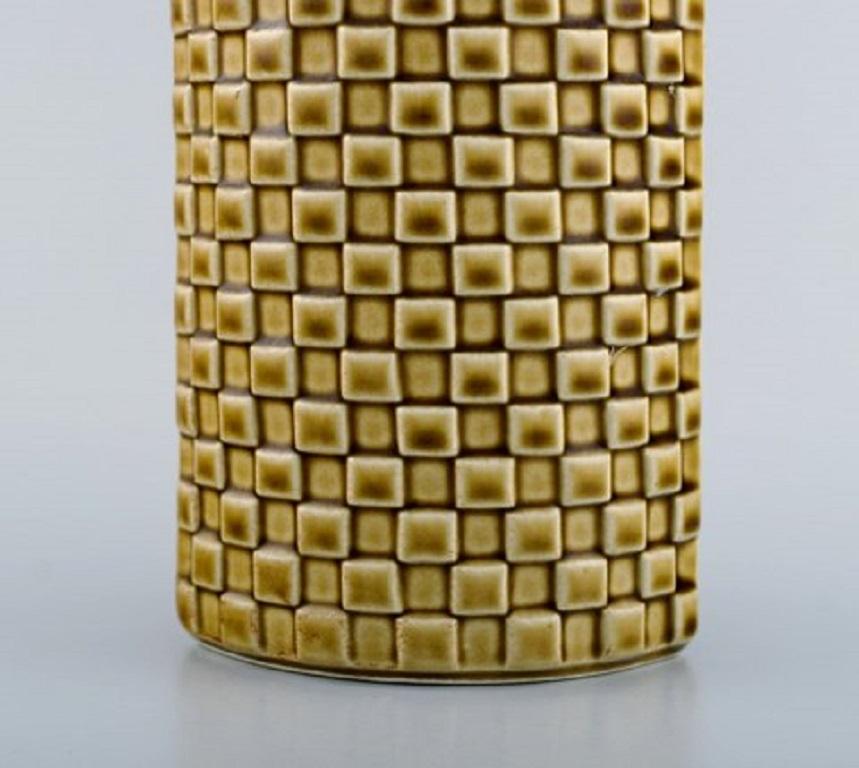 Finnish Arabia Vase in Glazed Ceramics, Beautiful Glaze in Mustard Yellow Shades For Sale