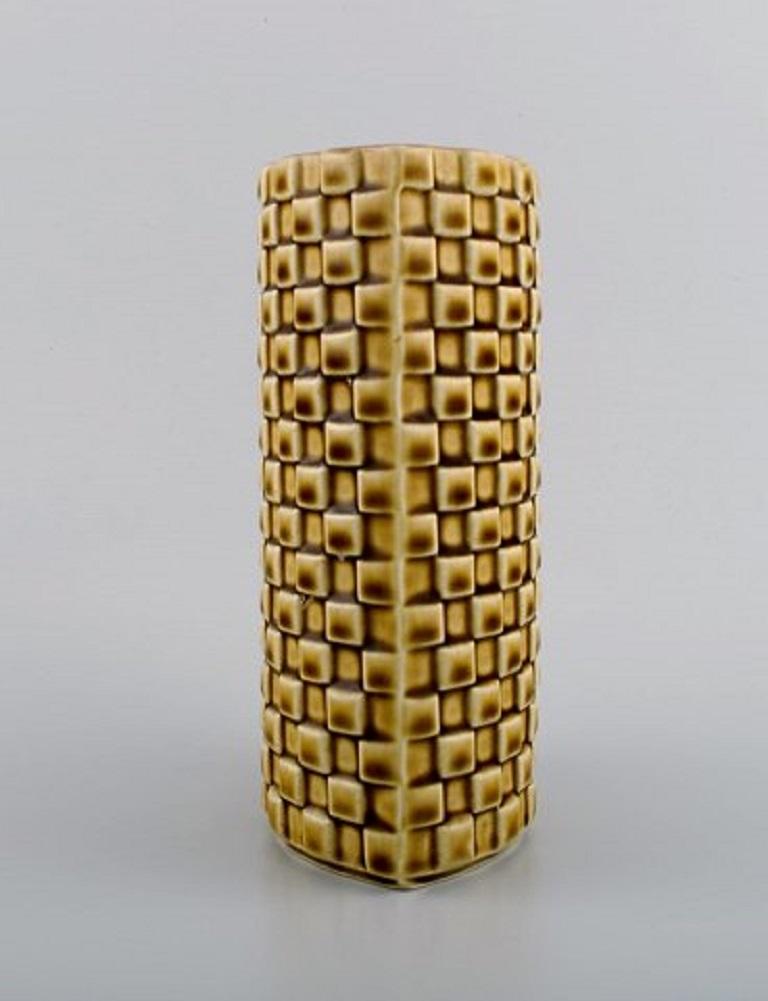 Arabia Vase in Glazed Ceramics, Beautiful Glaze in Mustard Yellow Shades In Excellent Condition For Sale In Copenhagen, DK