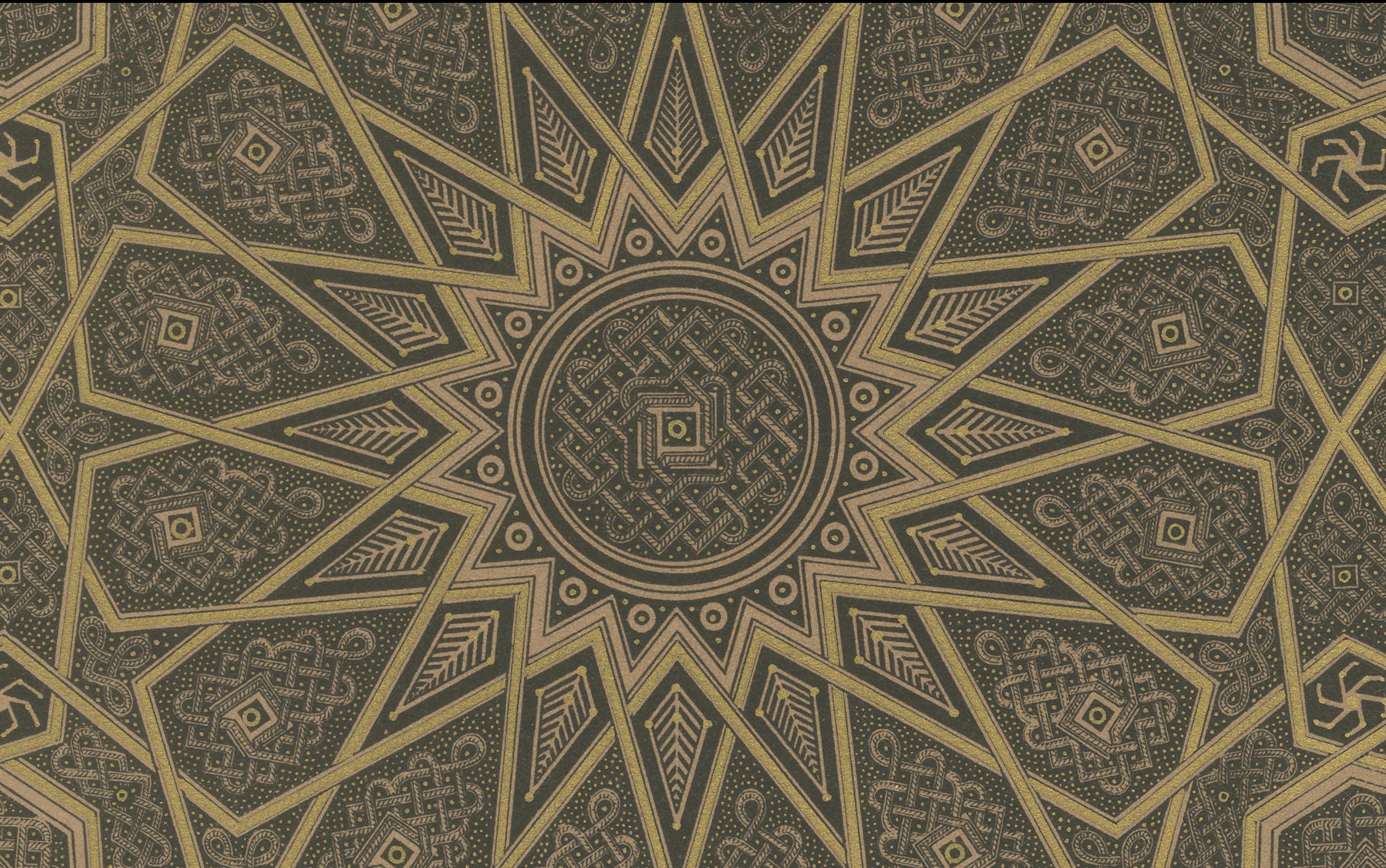 Ornement géométrique arabe - Lithographie ancienne d'un motif étoilé islamique, 1869 Bon état - En vente à Langweer, NL