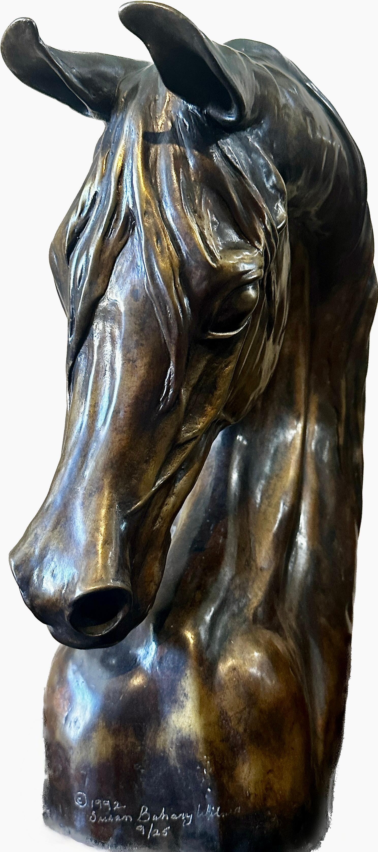 Bronze mare & stallion sculpture arranged as a heart. The arrangement is meant to express their love as they embrace one another - the arc of their heads forming an abstract heart.  By internationally renowned bronze sculptor Susan Bohary Wilson.