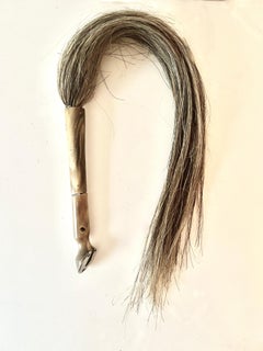 Arabian Indian Bedouin Horse Hair Bone and Sterling  Fly Whisk with Horn Handle