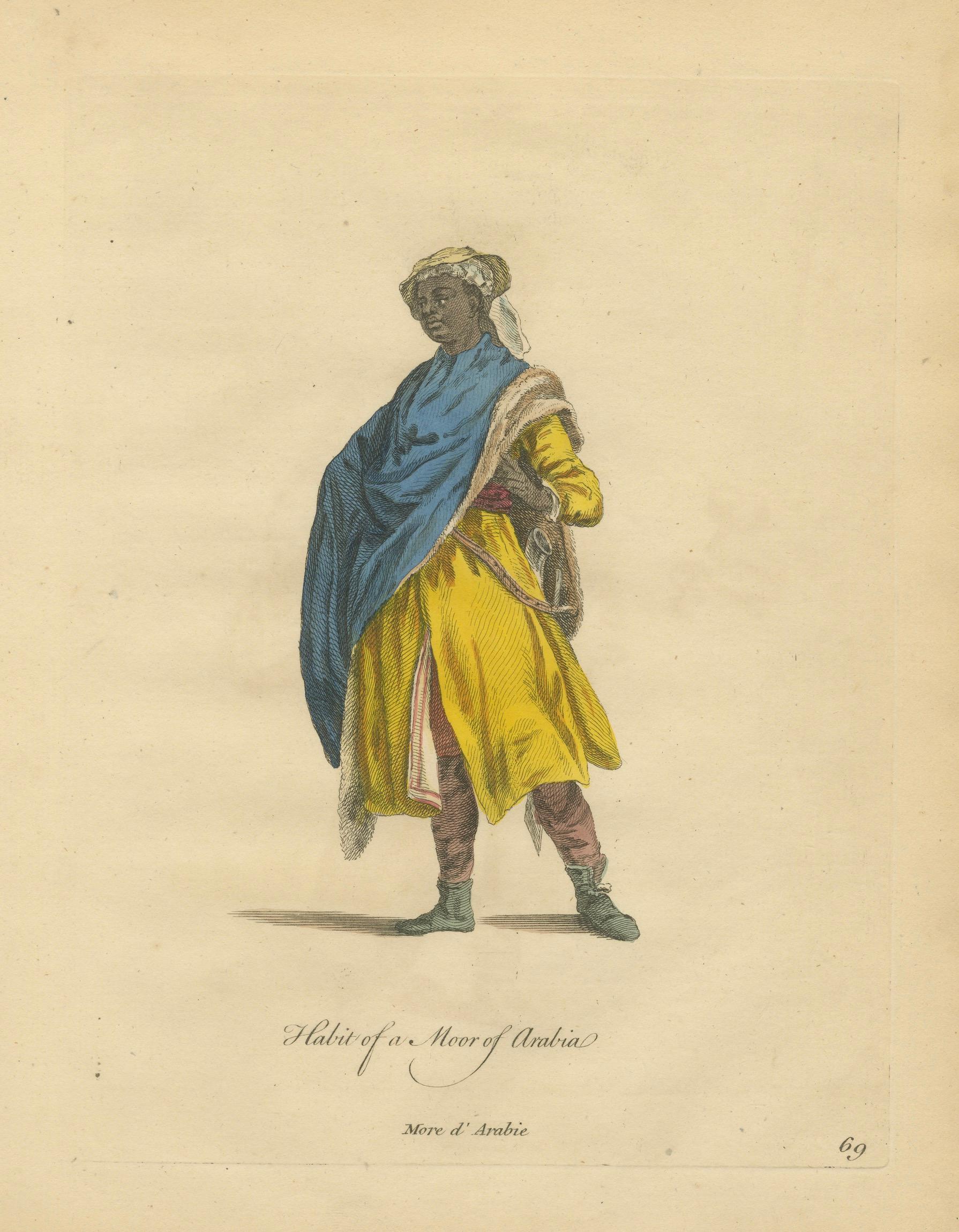 Arabian Moor in Yellow Robe, Antique Hand-Colored Costume Print, 1749