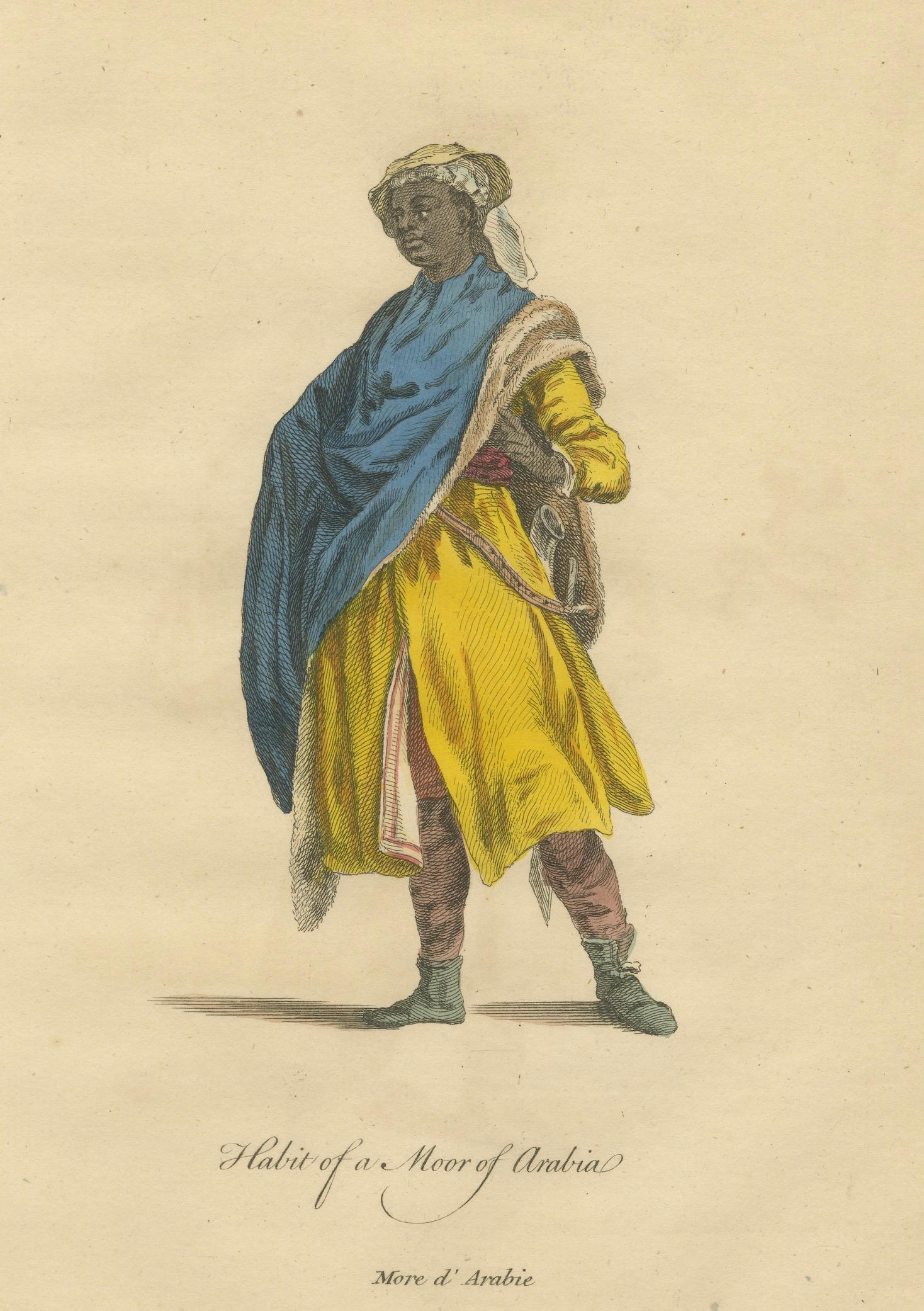Arabian Moor in Yellow Robe, Antique Hand-Colored Costume Print, 1749