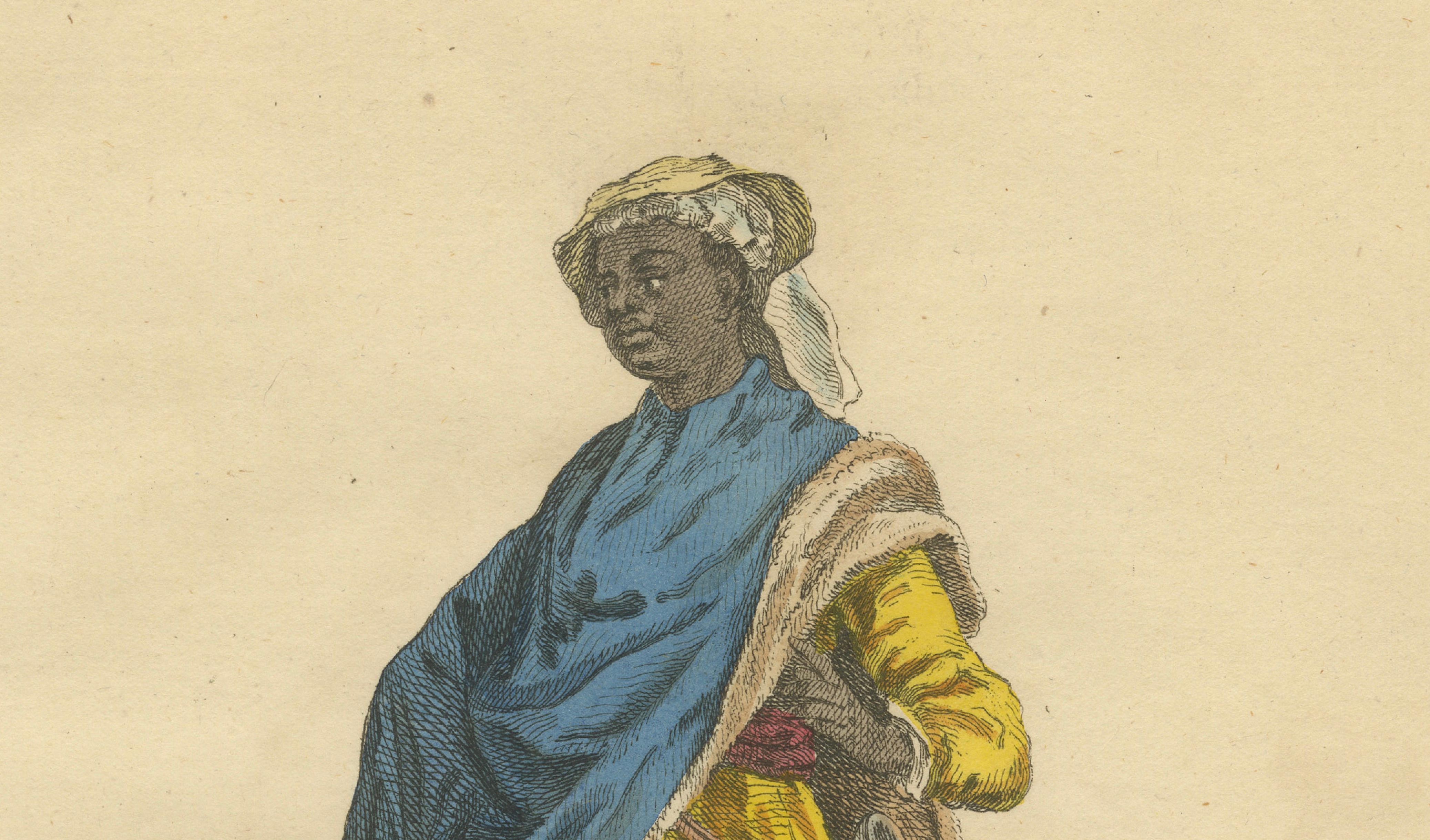 Arabian Moor in Yellow Robe, Antique Hand-Colored Costume Print, 1749