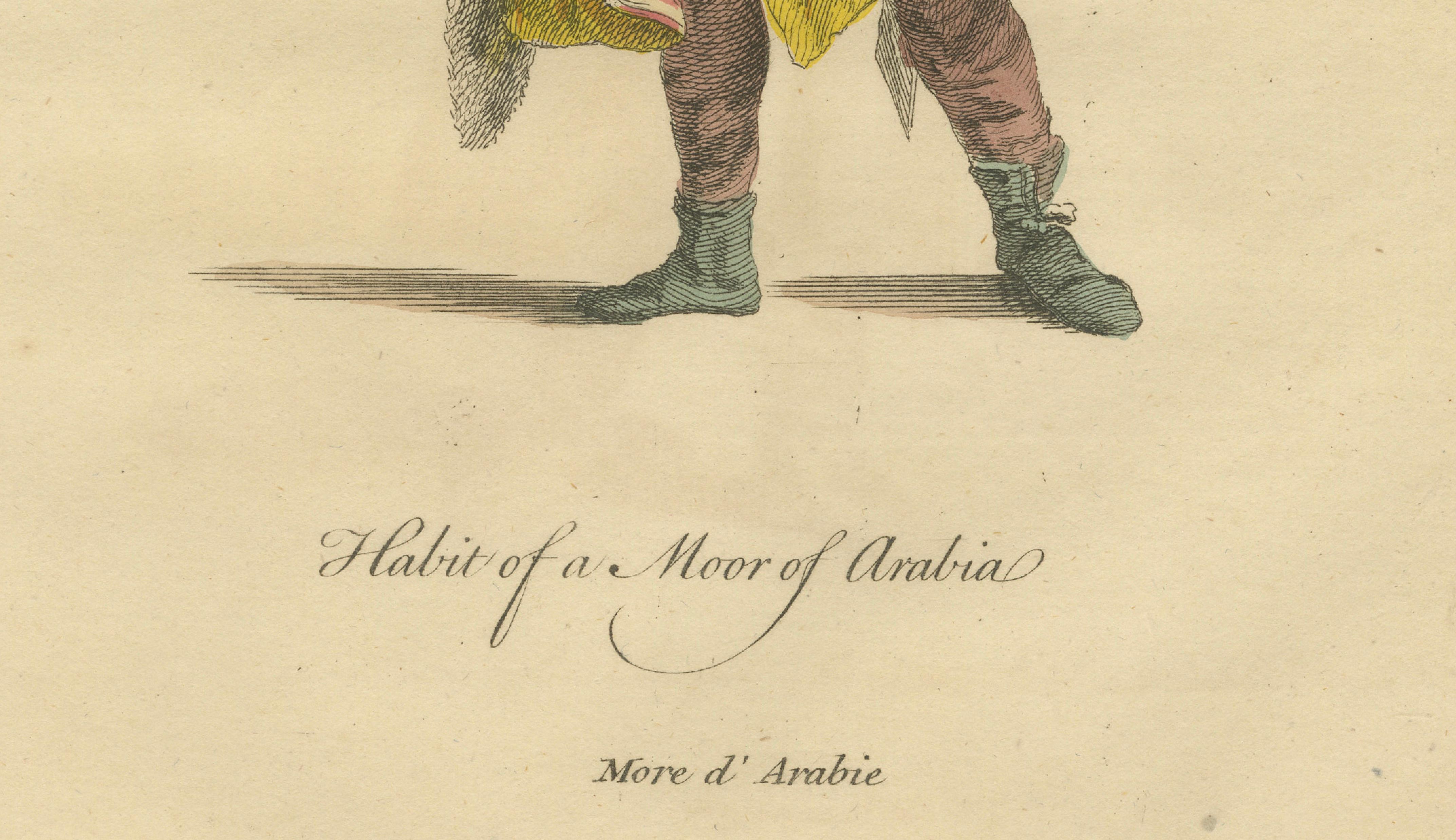 Arabian Moor in Yellow Robe, Antique Hand-Colored Costume Print, 1749
