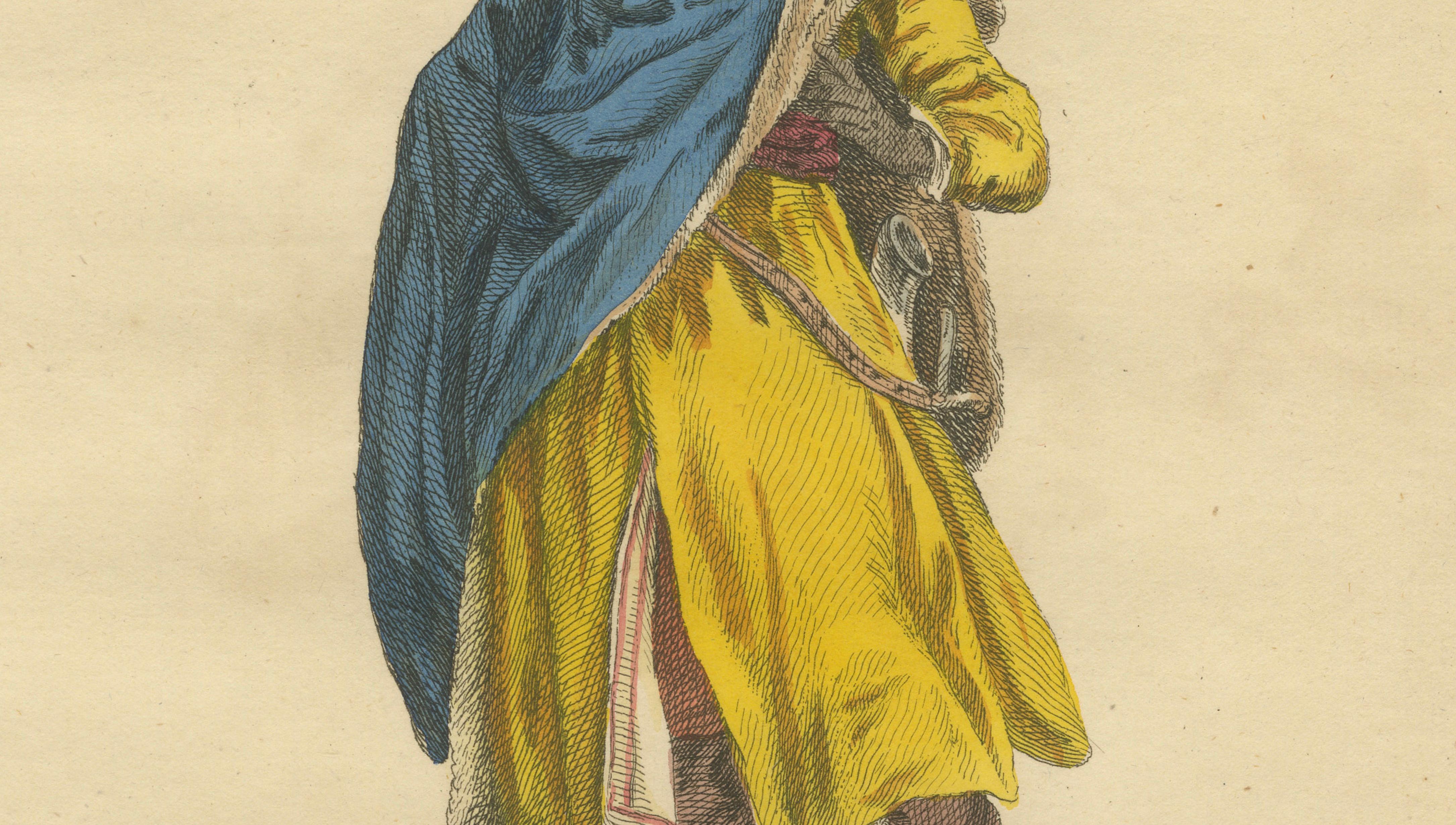 Arabian Moor in Yellow Robe, Antique Hand-Colored Costume Print, 1749