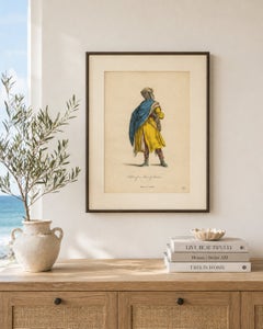 Arabian Moor in Yellow Robe, Antique Hand-Colored Costume Print, 1749