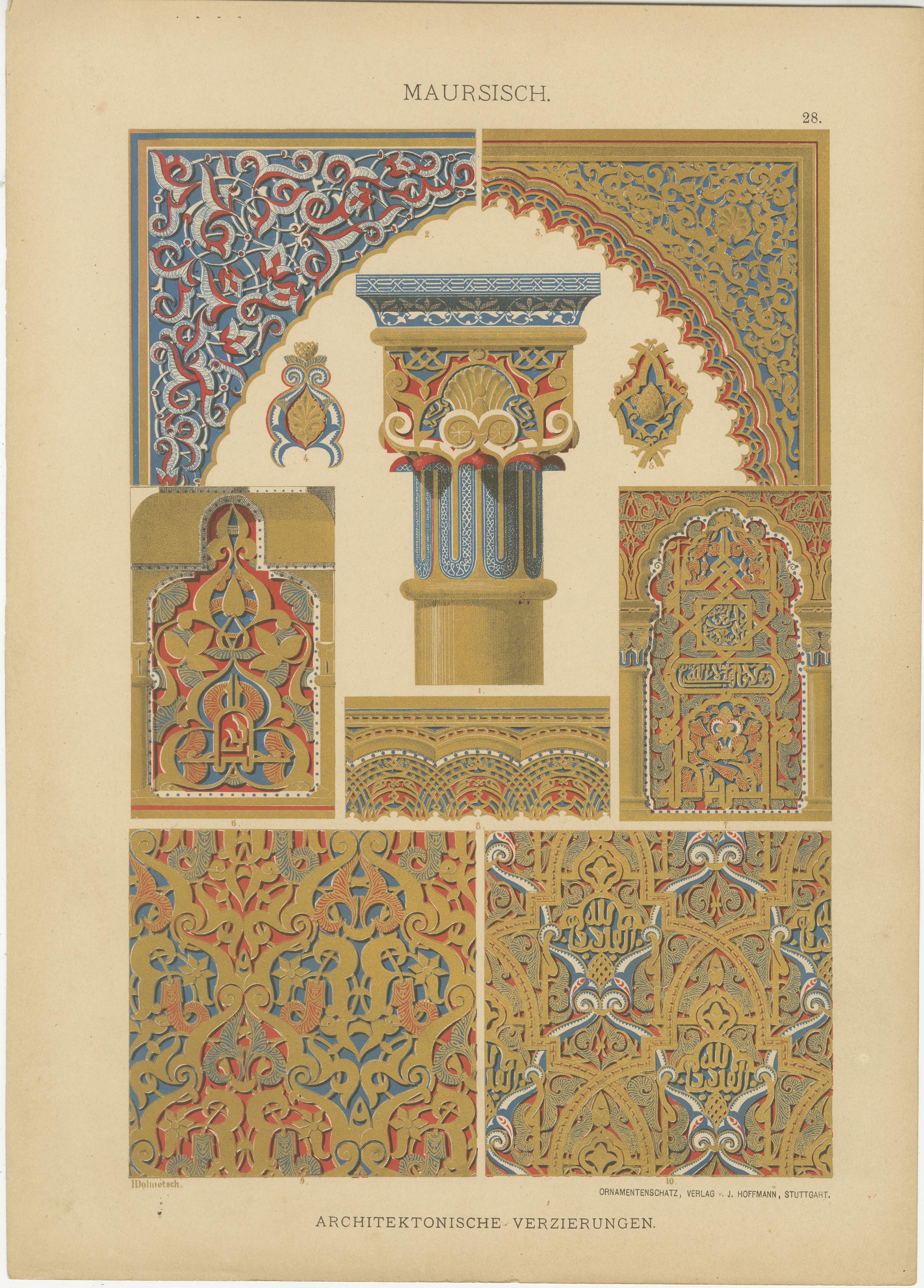 Ornamentación árabe-morisca en grabados de arte histórico de H. Dolmetsch, 1887 Fines del siglo XIX en venta