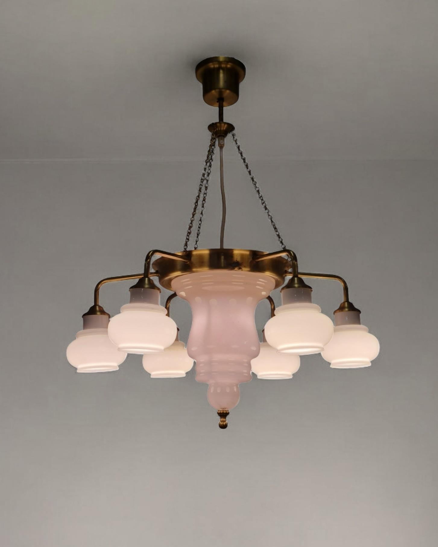 Space Age 'Arabian Nights' Chandelier in Brass & Glass, Kai Ruokonen, Ker-lux 1970s For Sale
