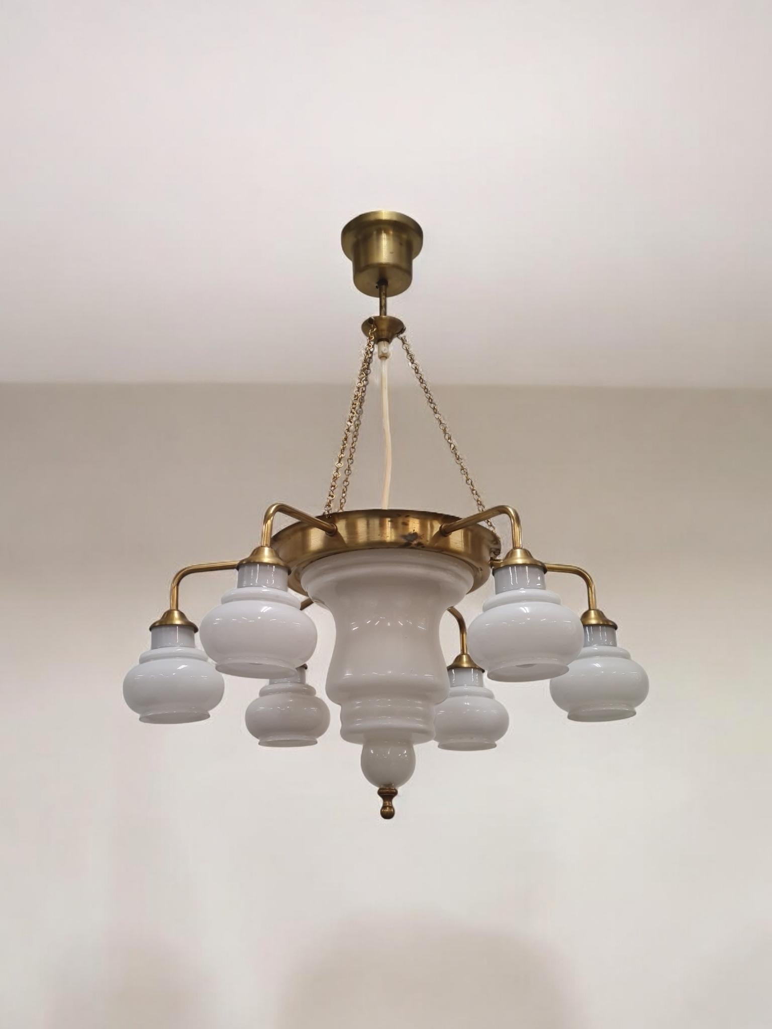 Finnish 'Arabian Nights' Chandelier in Brass & Glass, Kai Ruokonen, Ker-lux 1970s For Sale