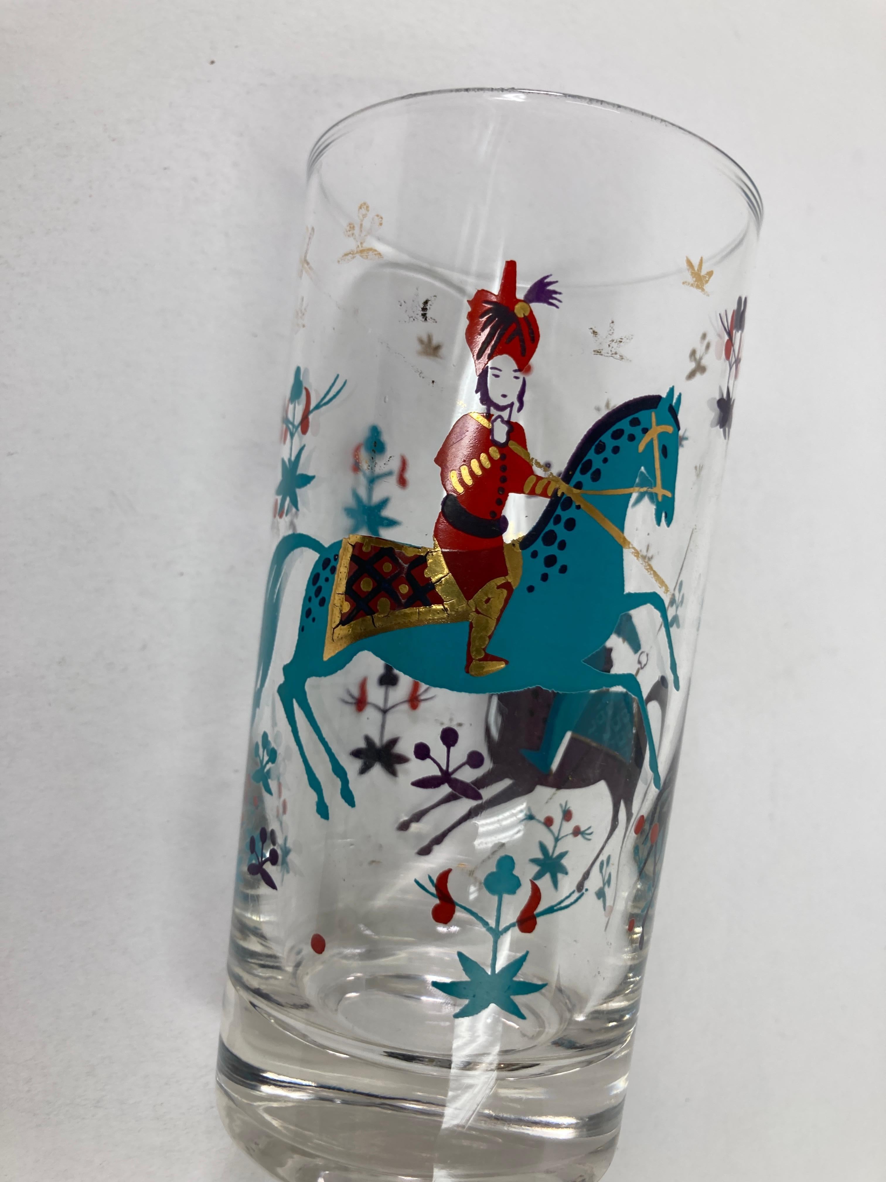 Americano Bicchiere Highball Arabian Nights Turchese e Oro di Georges Briard 1950 in vendita