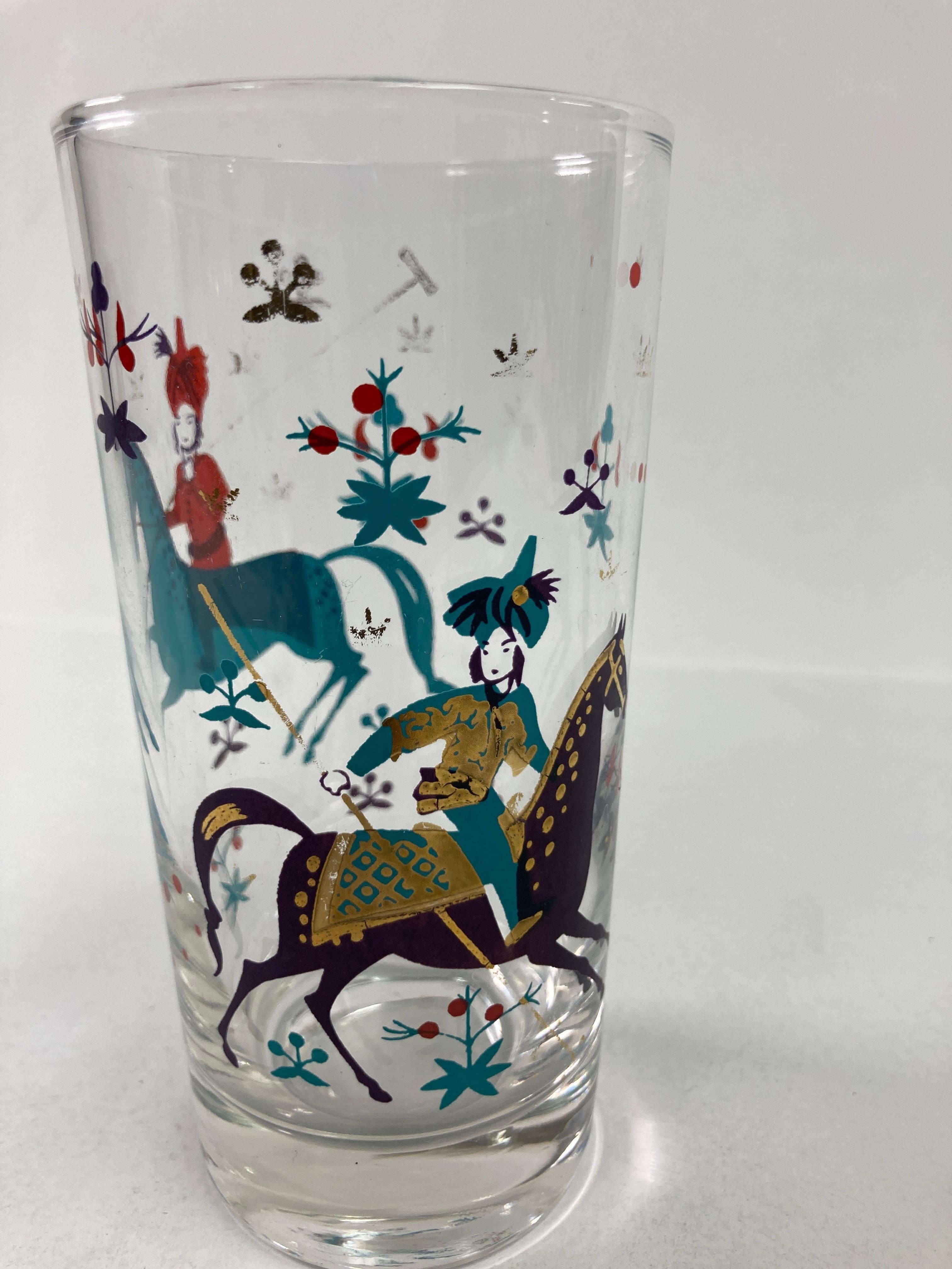 Mid-Century Modern Arabian Nights Highball Tumbler Turquoise and Gold by Georges Briard 1950's For Sale