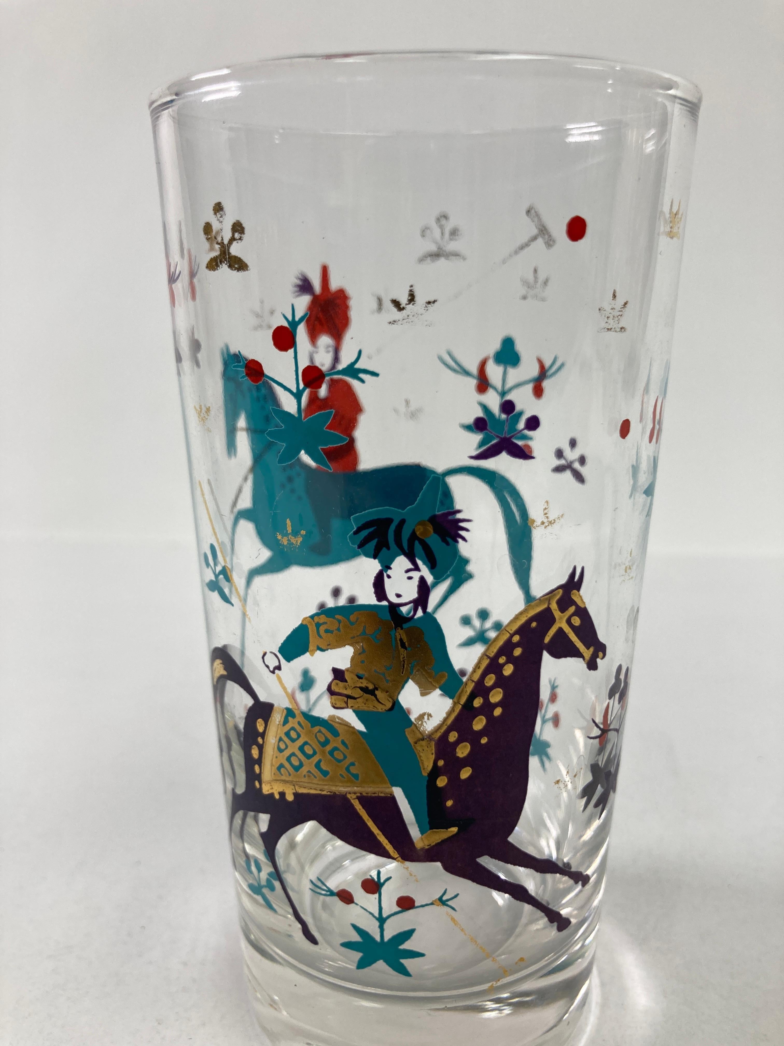 American Arabian Nights Highball Tumbler Turquoise and Gold by Georges Briard 1950's For Sale
