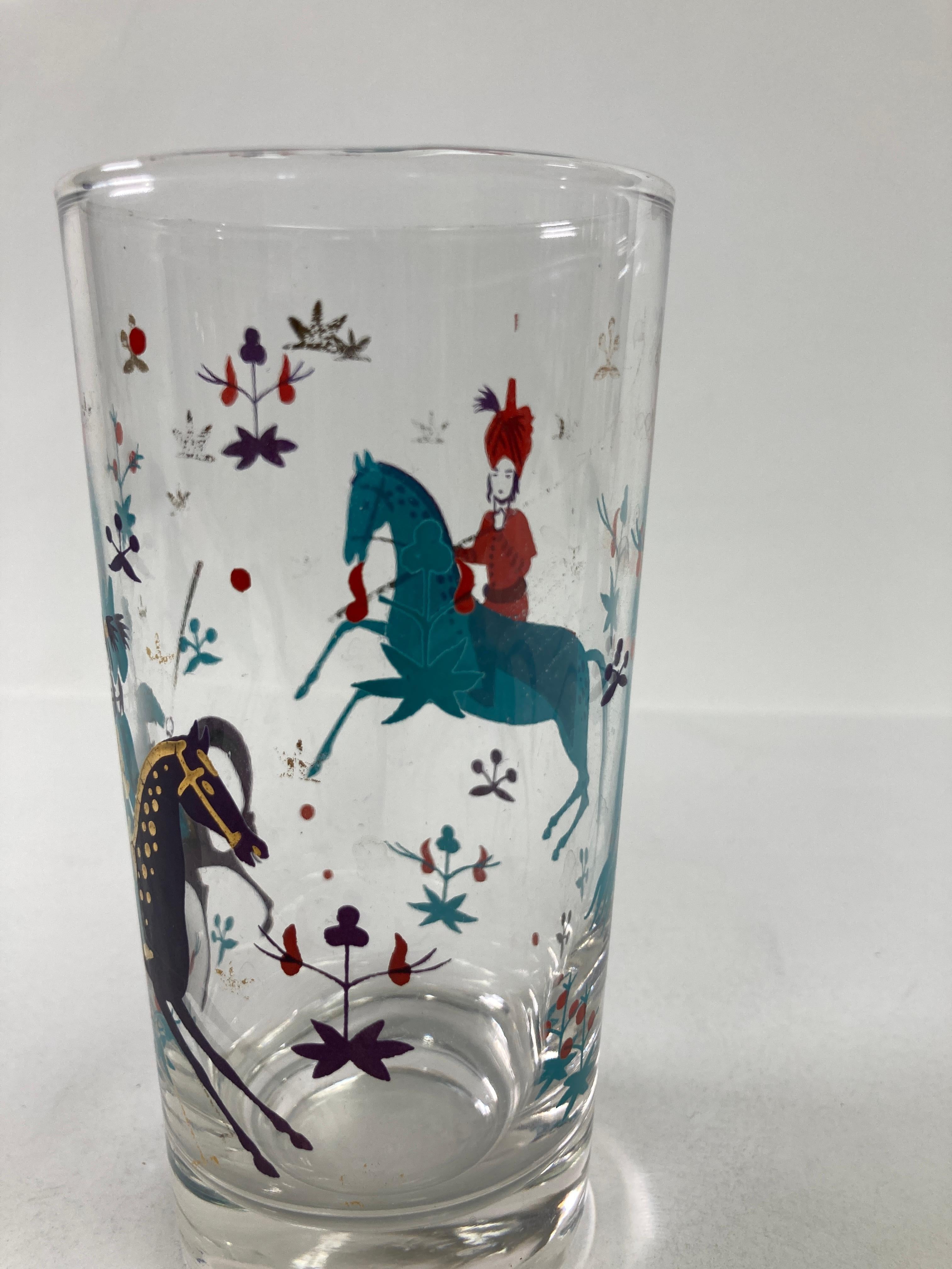 Arabian Nights Highball Tumbler Turquoise and Gold by Georges Briard 1950's In Good Condition For Sale In North Hollywood, CA