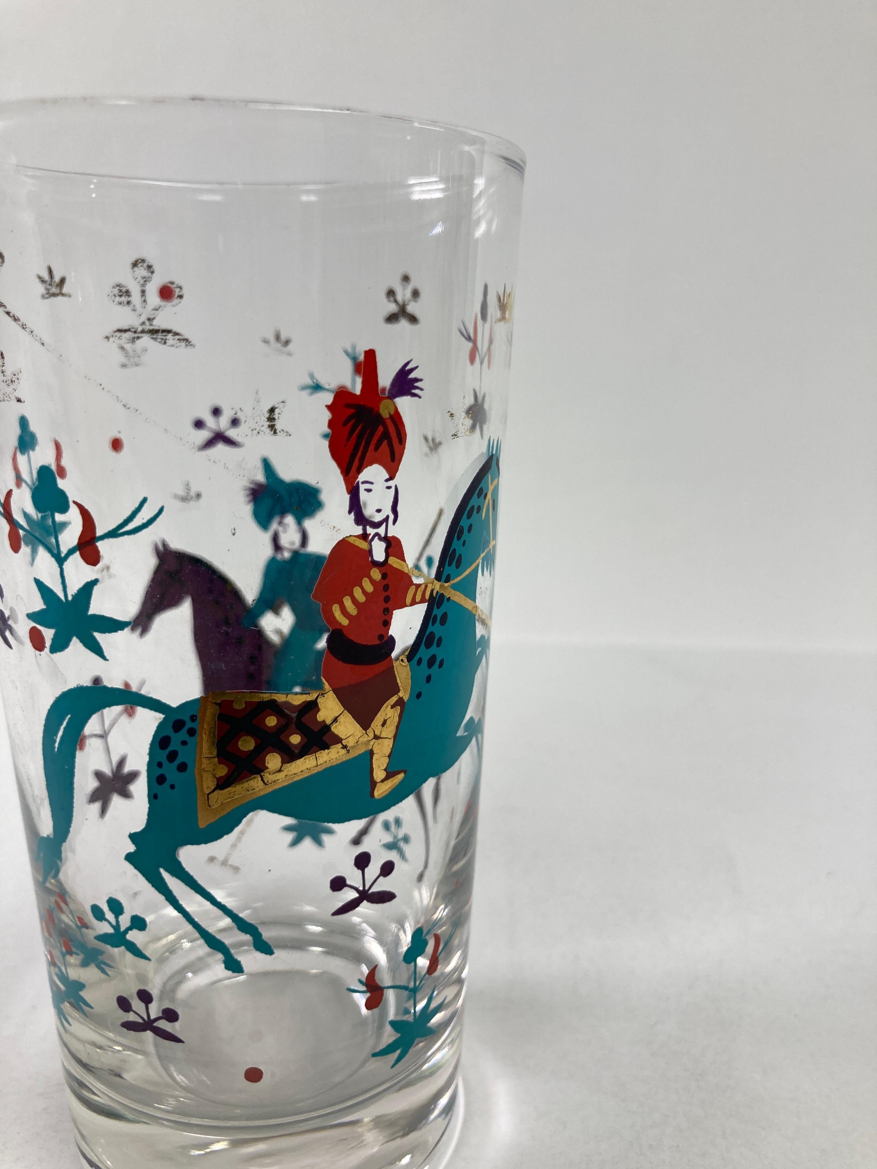 20th Century Arabian Nights Highball Tumbler Turquoise and Gold by Georges Briard 1950's For Sale