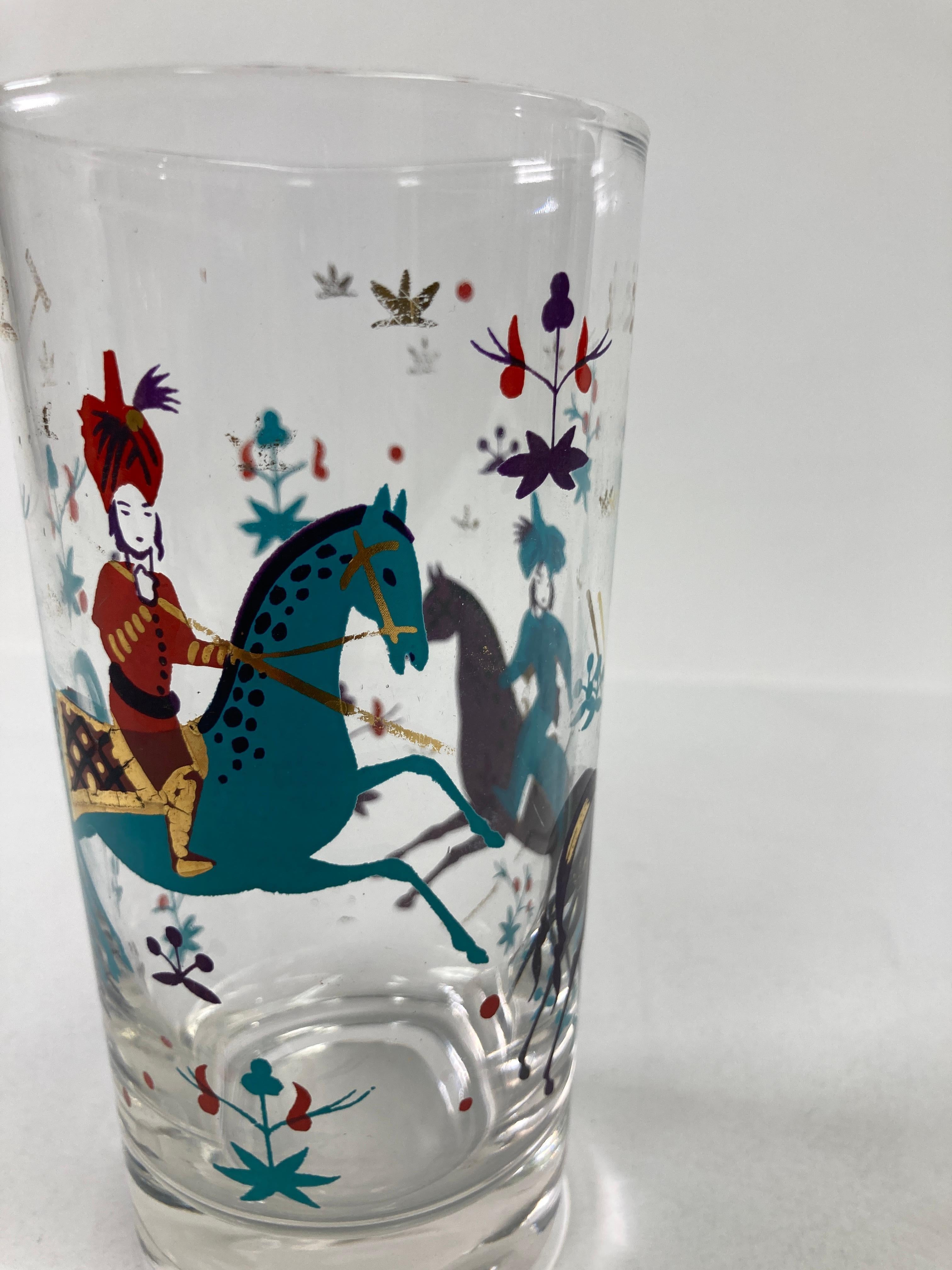 Glass Arabian Nights Highball Tumbler Turquoise and Gold by Georges Briard 1950's For Sale