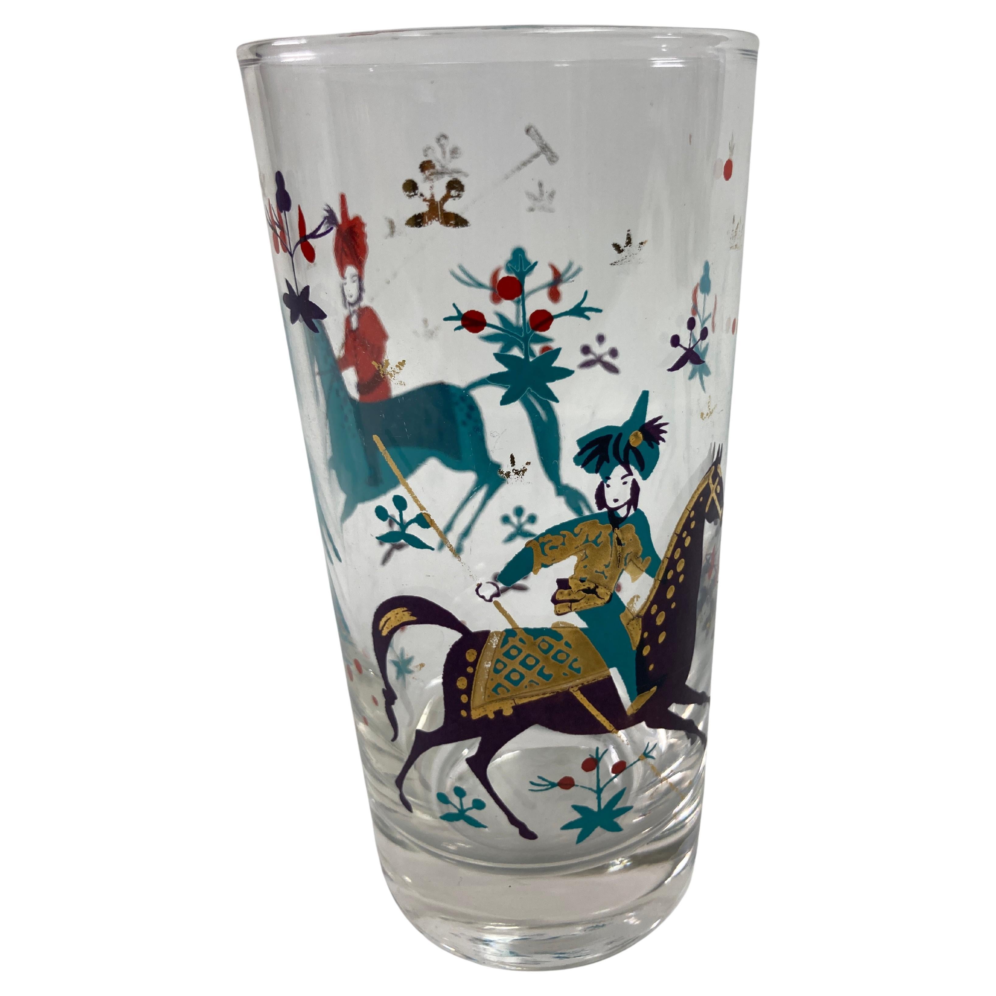 Arabian Nights Highball Tumbler Turquoise and Gold by Georges Briard 1950's For Sale